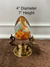 CRYSTAL EGG SHAPED & ARTFUL FIRE GLASS SWIRL DECOR W/MULTI-COLORS W/FREE STAND