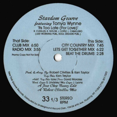 Stardom Groove Featuring Tonya Wynne - Its Too Late (For Love) (12'', Promo)