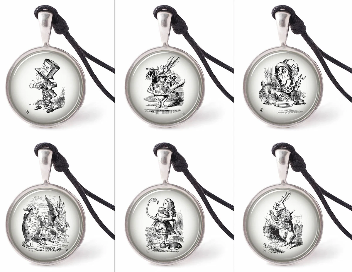 Alice in Wonderland Characters Necklace Pendants Pewter Silver Jewelry JNP
