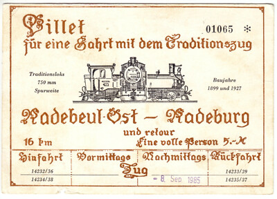 Ticket for a ride on the traditional train Radebeul-East-Radeburg, 1985