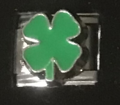 Raised Four Leaf Clover Cloverleaf Wholesale Italian Charm Enamel Link 9MM K54S2