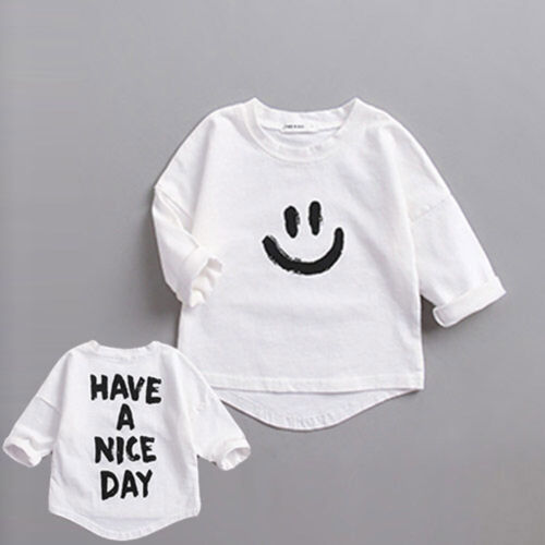 Baby Girls Boys Long Sleeve Shirts Infants Kids Black White Round Neck T-shirts - Picture 12 of 12
