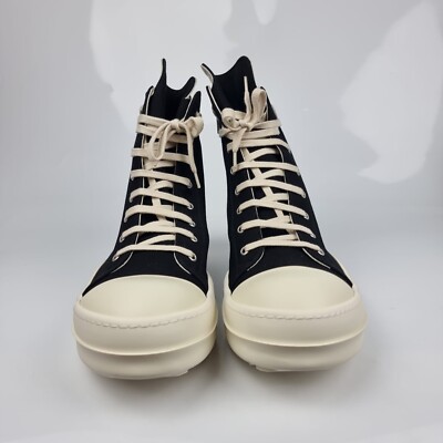 Rick Owens DRKSHDW Ramones High Top Black Canvas Sneakers New Size 43