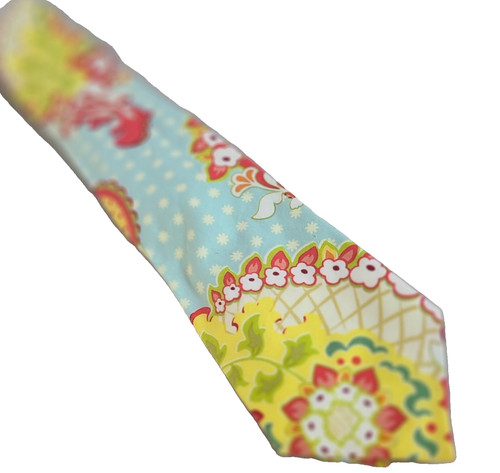Colorful Floral Neck Tie yellow, light blue, orange Divine Domestication