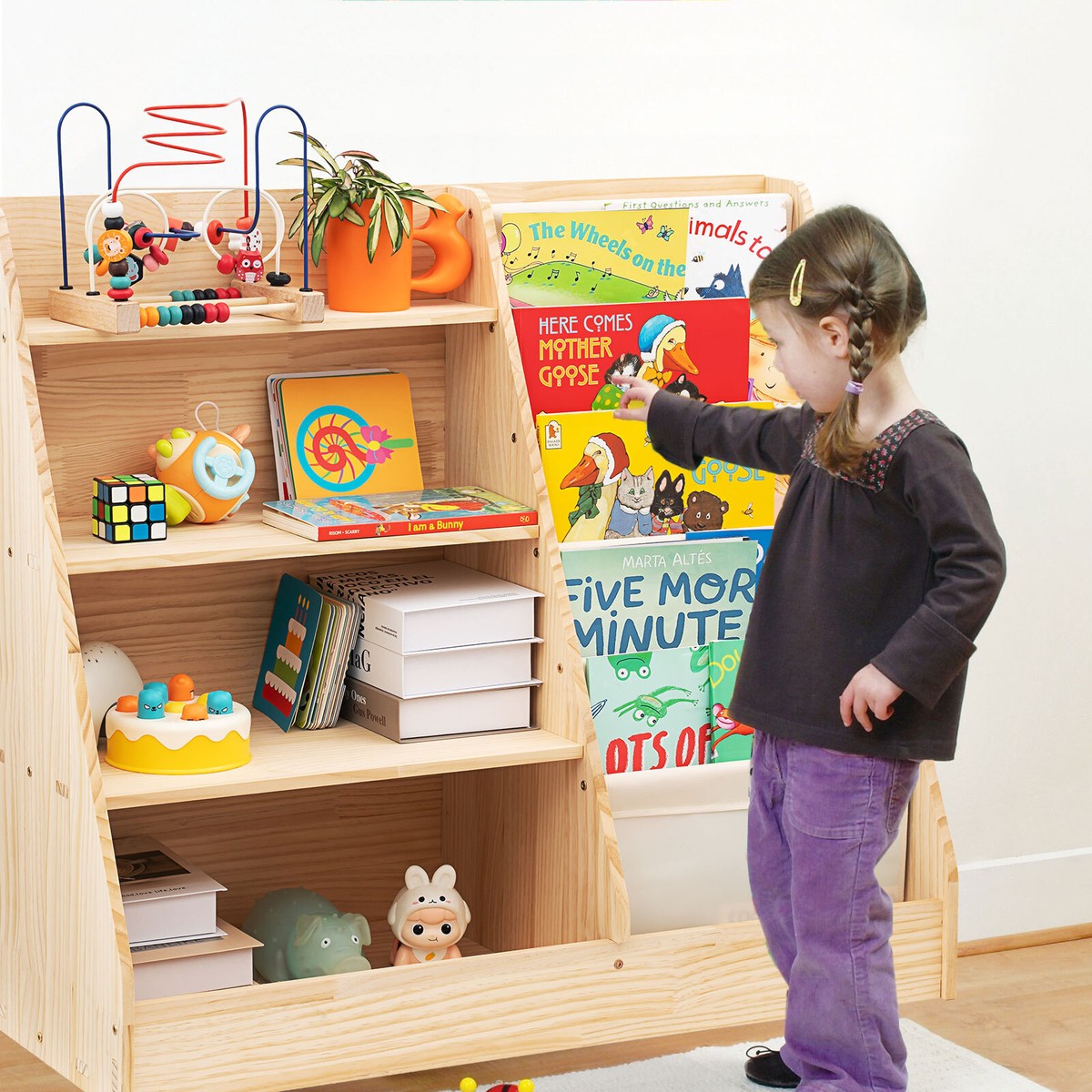 Kids Bookshelf Toy Storage Organizer, 4 Tier Wooden Kids