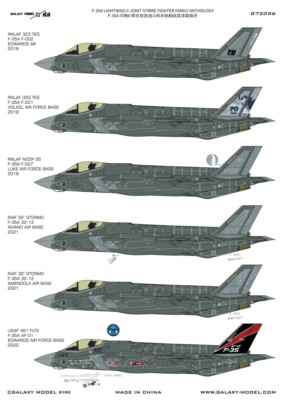 1/72 F-35A Lightning II Family Anthology Decals & Mask for Tamiya