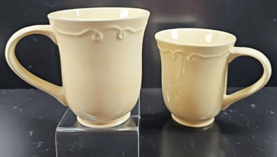 (2) CorningWare Traditions Yellow Mugs Set Scrolls Tableware Stoneware Cups Lot