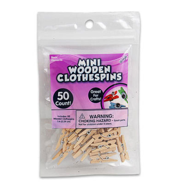 50 Mini Wooden Clothespins Small 1" Natural Wood for Craft Clamps