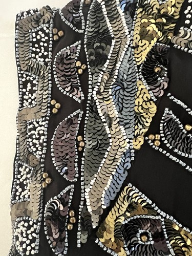 French Connection Black Beaded Sequin Geometric Mini Sheath Dress Size 4 - Picture 16 of 18