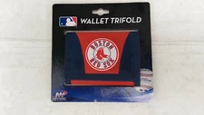 New MLB Licensed  Navy Nylon Tri-Fold Wallet  Clear Pocket Boston Red sox