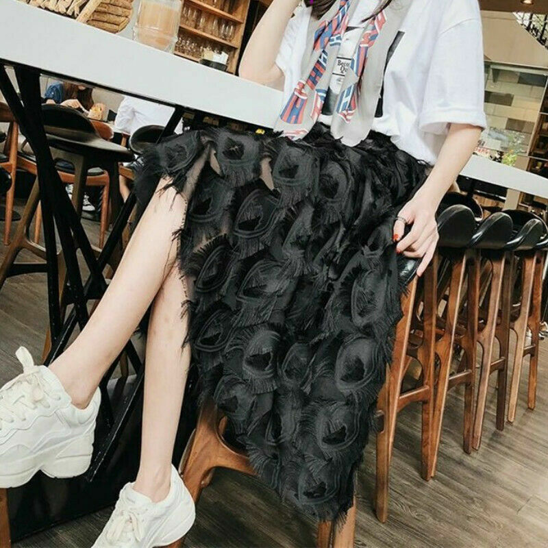 Chiffon Tassel Fabric Fringe Faux Peacock Feather Dress Skirt Costume NR9