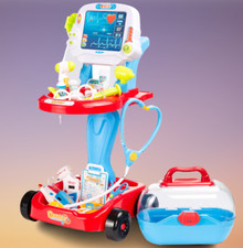 Pretend Play Doctor Mobile Cart Toy Set Children Kids LED Home 17 Pieces
