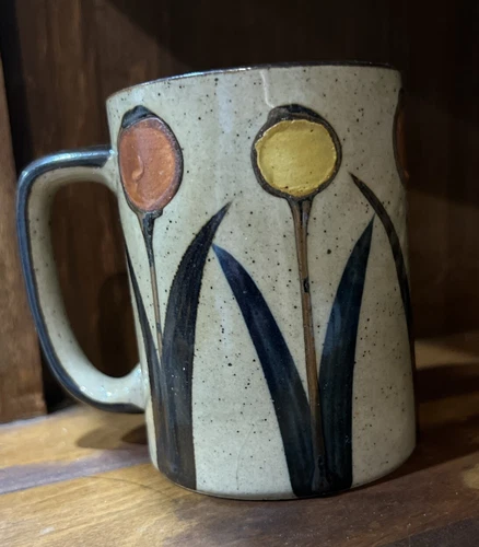 Vintage MCM Speckled Mug Stoneware Coffee Cup Floral Flowers Otagari Style
