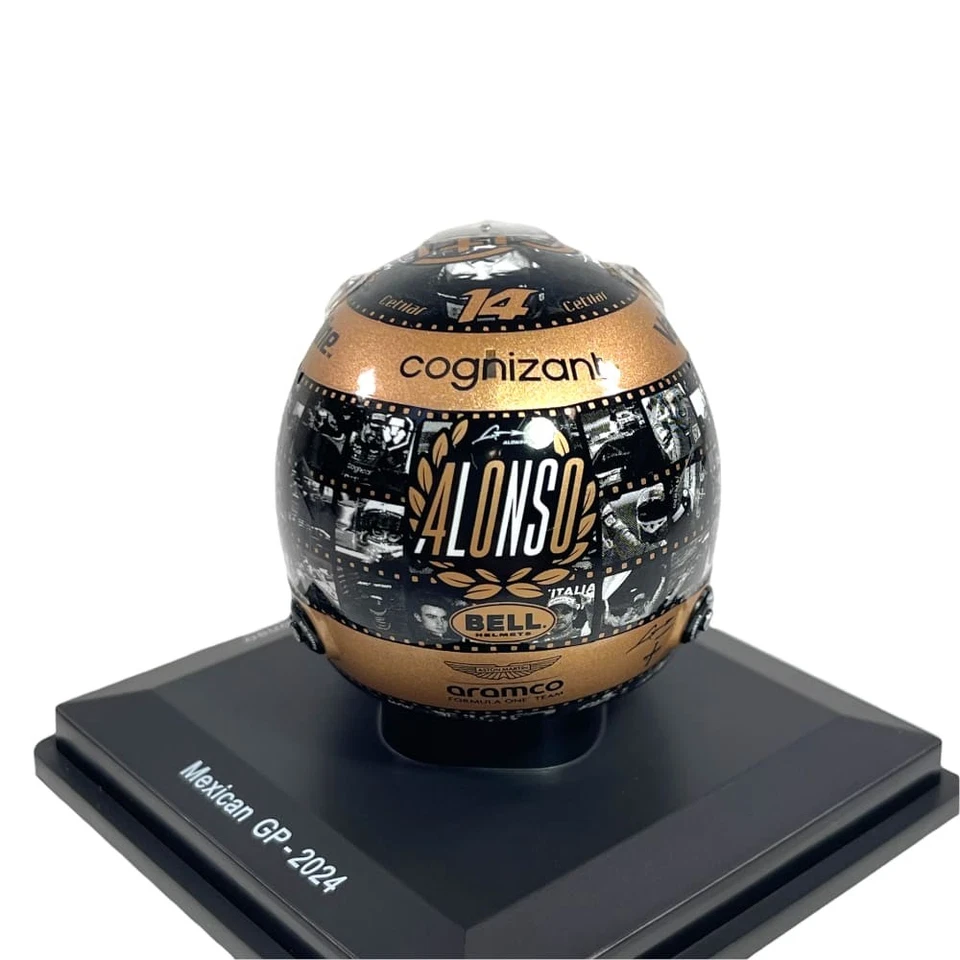 Mini Helmet Spark 1/5 Aston Martin Aramco F1 Team Fernando Alonso Mexican GP ... - Immagine 4 di 4