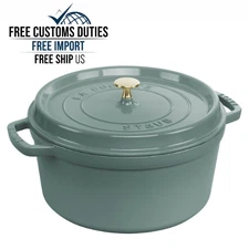 NEW! (Authentic) Staub Cast Iron 7 qt Round Dutch Oven with Lid, Eucalyptus