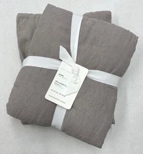 NEW Pottery Barn Belgian Flax Linen Tufted Quilted EURO Sham~SET OF 2~Warm Gray