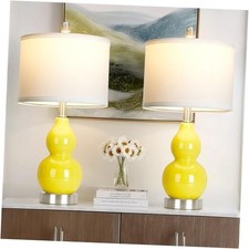 Double Gourd Ceramic Table Lamps Set of 2 Modern Bedside Lamps for Yellow