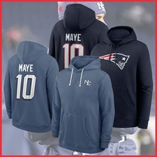 Drake Maye New England Patriots Name  Number Fleece Hoodie Reprint