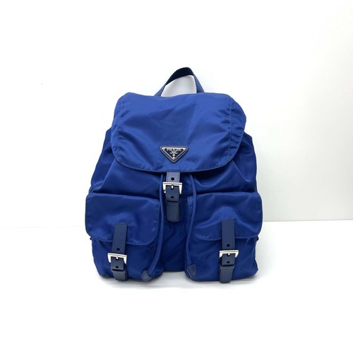 PRADA Backpack Daypack Double Triangle Logo Blue Navy Blue