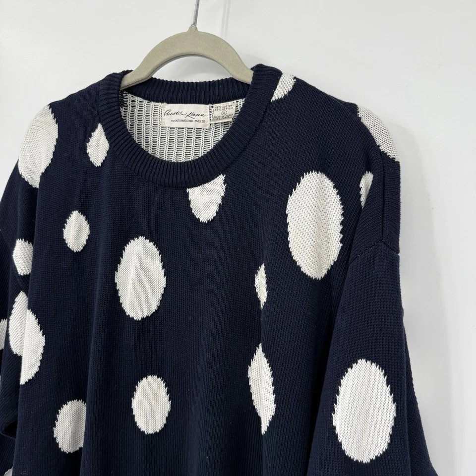 Suéter Austin Reed International Hombre Azul Blanco Lunares Para Hombre XL Cuello Redondo De Colección Foto 2 de 4