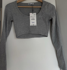 Zara Damen Crop T-Shirt Bauchfrei Langarm Run...