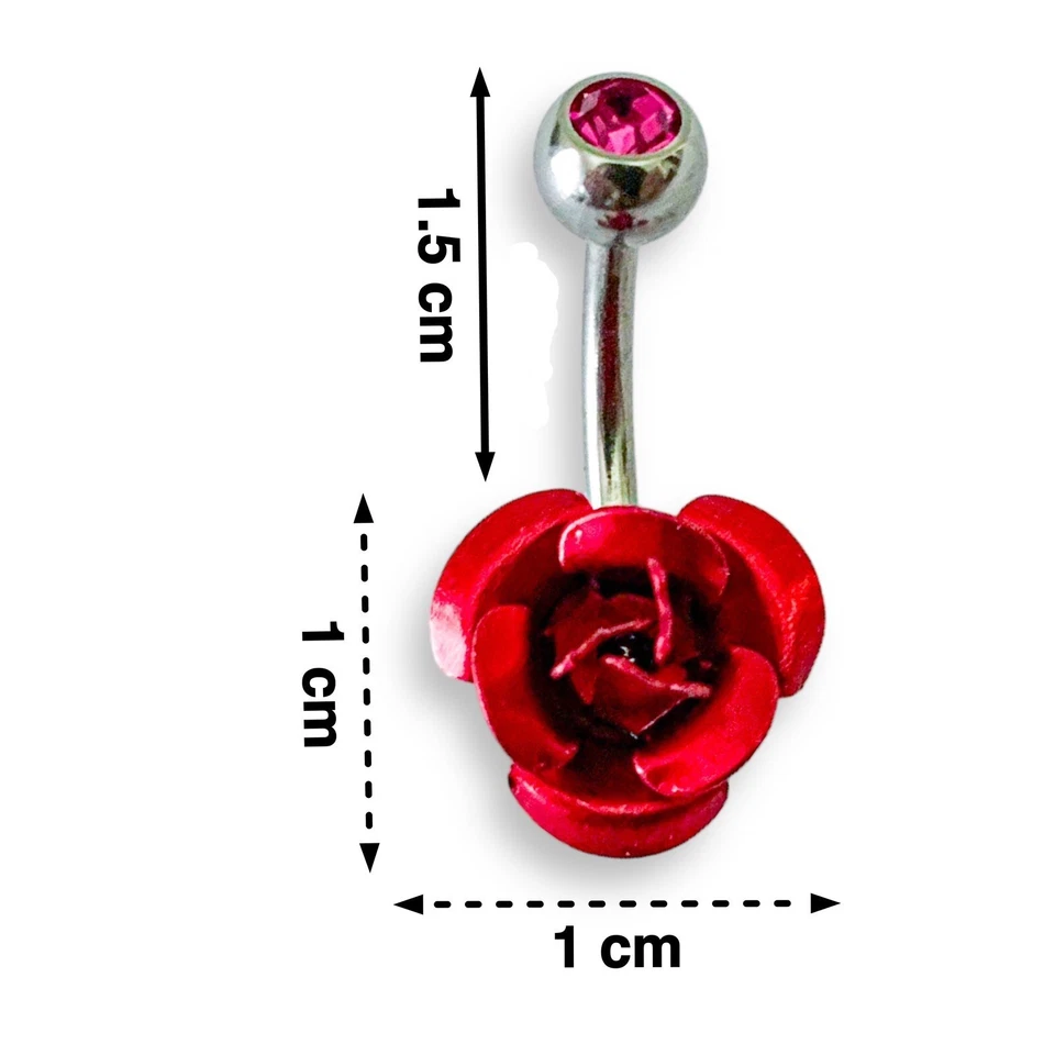 14g Rose Flower Surgical Steel Navel Ring Beach Floral Love Summer Travel - Image 2 of 4