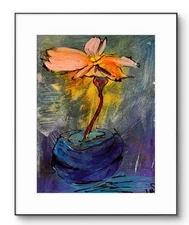 Original Art Single Flower 9x12 Heavy Art Paper Expressionism Abstract Decor