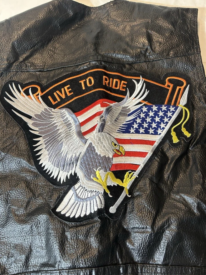 Diamond Plate Buffalo Leather Motorcycle Vest Black Live to Ride Eagle 2XL - Изображение 2 из 4