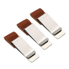 Clip Holder Pen, 3pcs Stainless Steel Pencil Slot with Case, Silver Brown