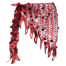 Belly Dance Hip Scarf Sequin Mesh Triangle Wrap Skirts Dark Red 