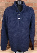 Schott Bros Knit Sweater Mens Large Heavyweight Wool Blend Elbow Patch Navy Blue