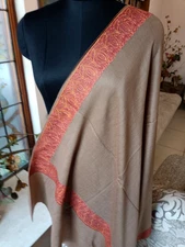 INTRICATELY EMBROIDERED WEDDING BORDER DAUR SHAWL WOOL PASHMINA LADIES