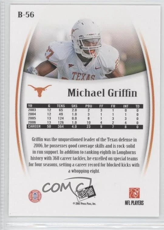 2007 Press Pass Legends Bronze /999 Michael Griffin #B-56 Rookie RC - Image 2 of 2
