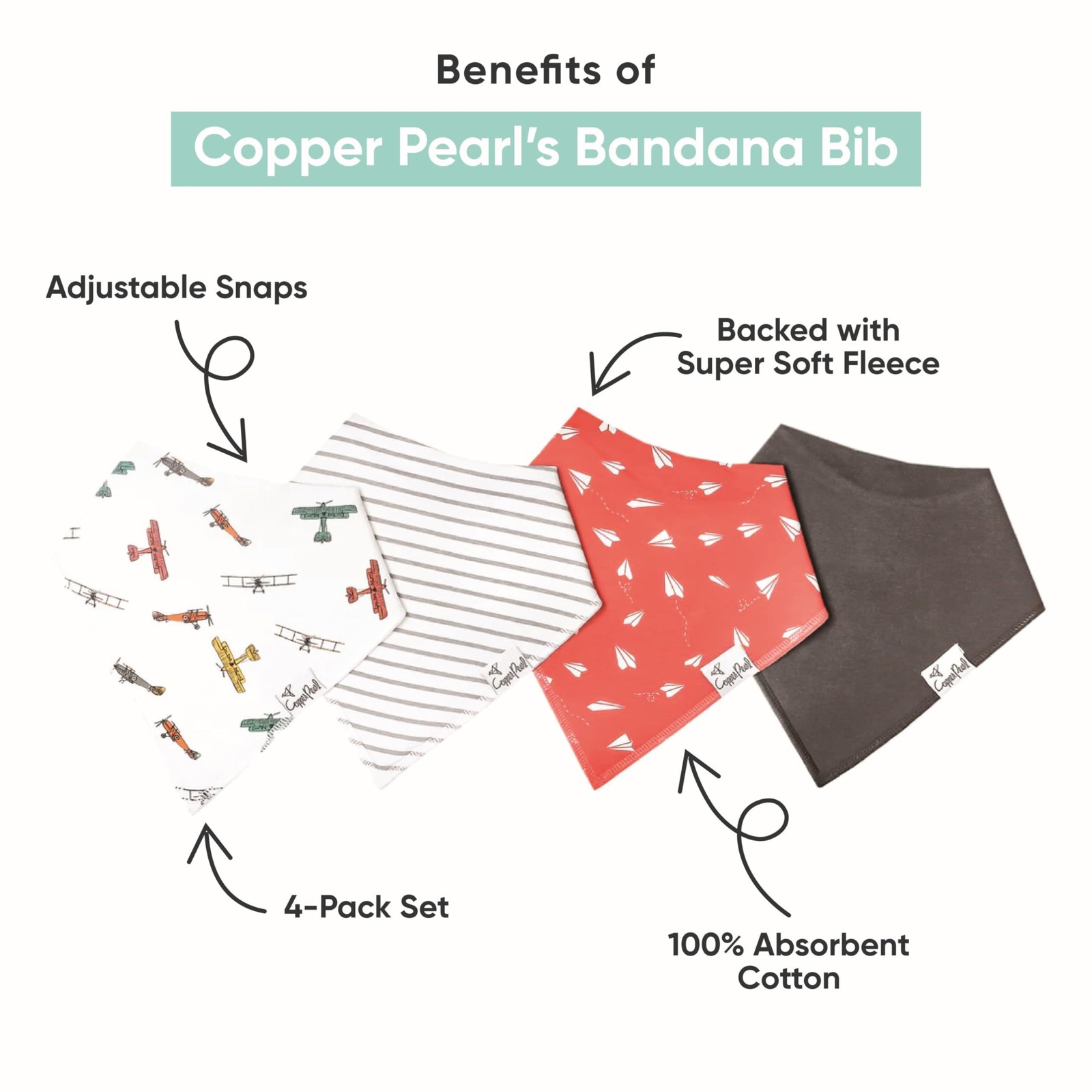 Copper Pearl 4-Pack Soft Cotton Baby Bibs for Drooling & Teething - Absorbent De