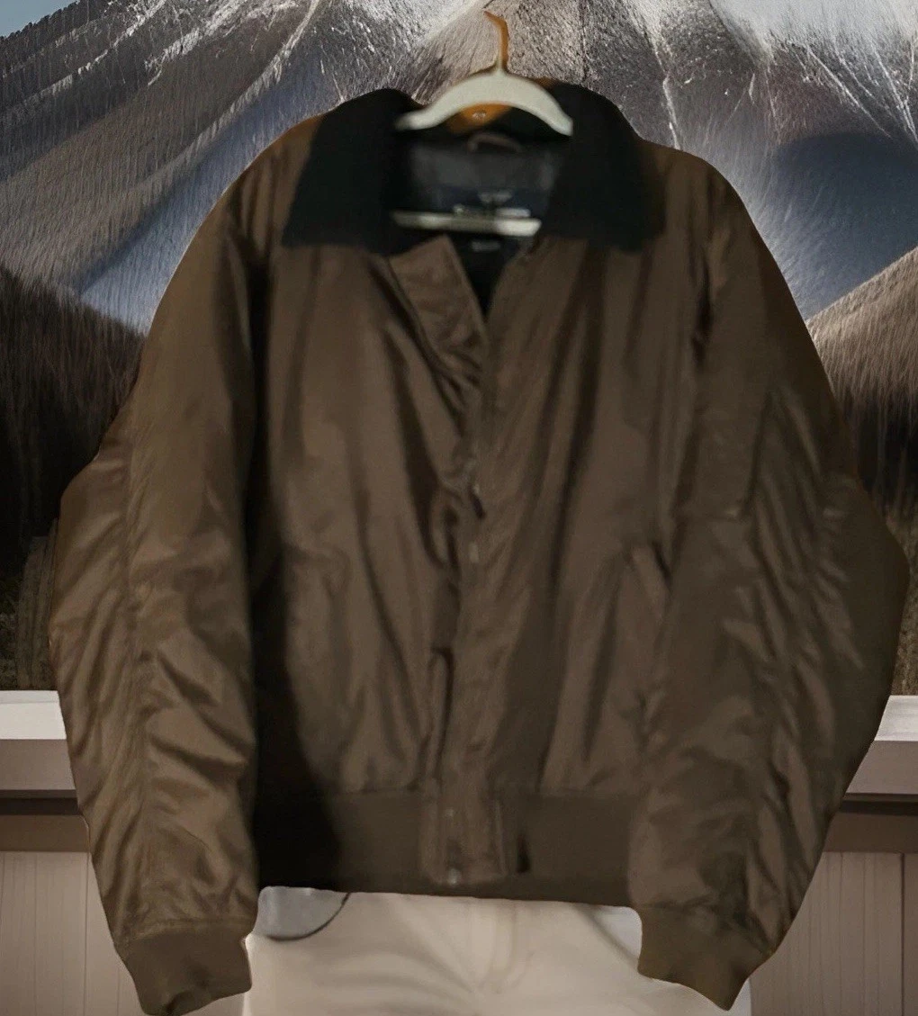 Steve Barrys Double Down Jacket Mens XXL Brown Bomber Coat Nylon Sherpa Collar