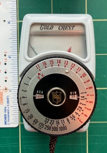 Vintage Gold Crest Model PR-72 Exposure Meter with Case, Cord, Instructions