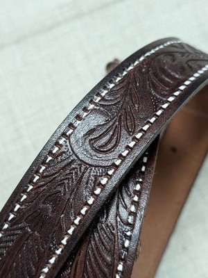 vintage TOOLED buckle belt WESTERN handcrafted 34 cowhide 