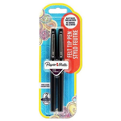 Paper Mate Flair Felt Tip Pens. Black. Pack of 2. 1 Count (Pack 2), Black