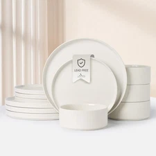 Ceramic Plates and Bowls Sets for 4, 12PCS Stoneware Dinnerware Sets, Reactiv...