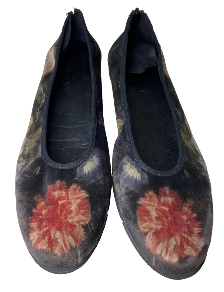 Sesto Meucci Italy Black Diona Velvet Floral Ballet Flats Size 9N Shoes Back Zip - Image 2 of 4