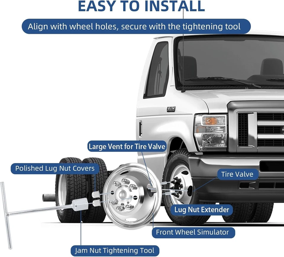 4 Ford E350/E450 Van 2008-2025 16"" sobre la lengüeta simulador de rueda de acero inoxidable Foto 3 de 4