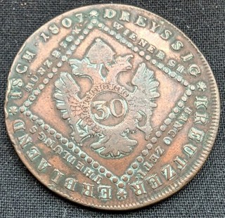 1807 Austria 30 Kreuzer Copper VF Coin