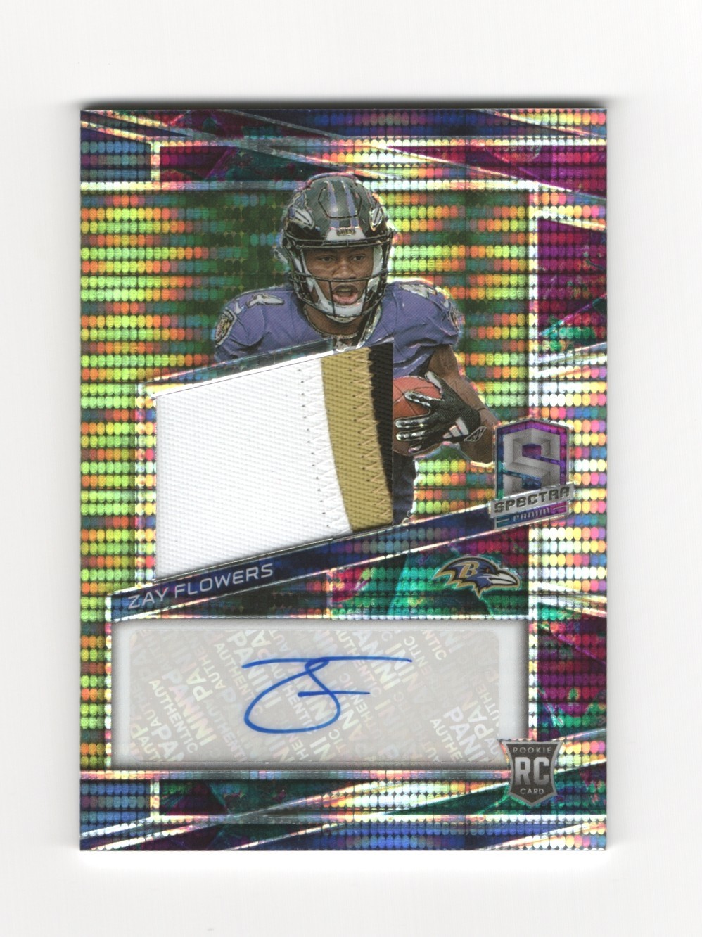 2023 Panini Spectra Zay Flowers #242 RC Rookie 3 Color Patch Auto Celestial /75