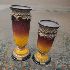 Dale Tiffany Antiques Road Show Collection Amber Resin Urn Vase Set 2pc Baroque 