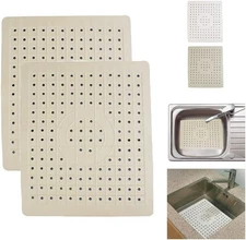 2 Pack Kitchen Sink Mat Drain Pad Protector 10" x 12" Variable, Beige 
