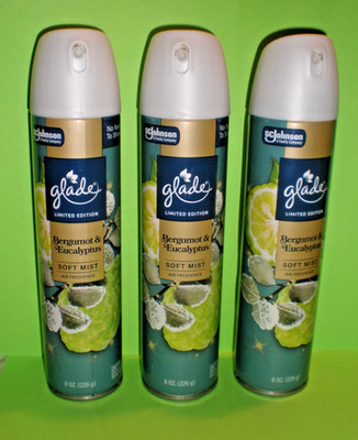 Glade BERGAMOT AND EUCALYPTUS SOFT MIST Room Air Freshener Spray 3 Cans 8 OZ ea
