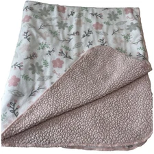 Fisher Price Baby Blanket Floral Pink Gray White Sherpa Soft Cozy Nursery