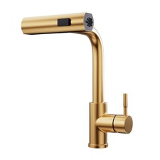 Brushed Gold Kitchen Faucet with Pull Down Sprayer, Waterfall 15  High Single...