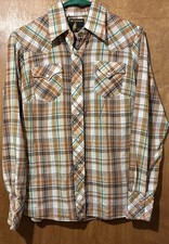 Vintage Sears Western Wear Boys 10/32 Plaid Pearl Snap Shirt Cowboy Rodeo