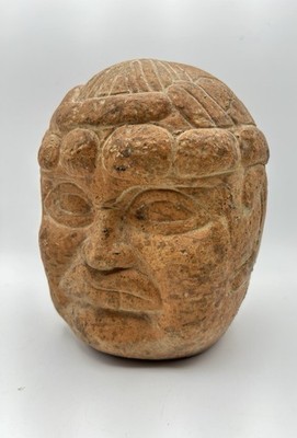 Mesoamerica Vintage Olmec Colossal Head Figure Terra-cotta Clay Pottery Mexico